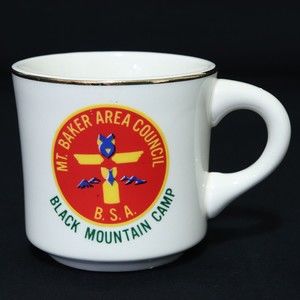 Boy Scouts VTG BSA Mug Cup Mt. Baker Area Council, Black Mountain Camp RARE